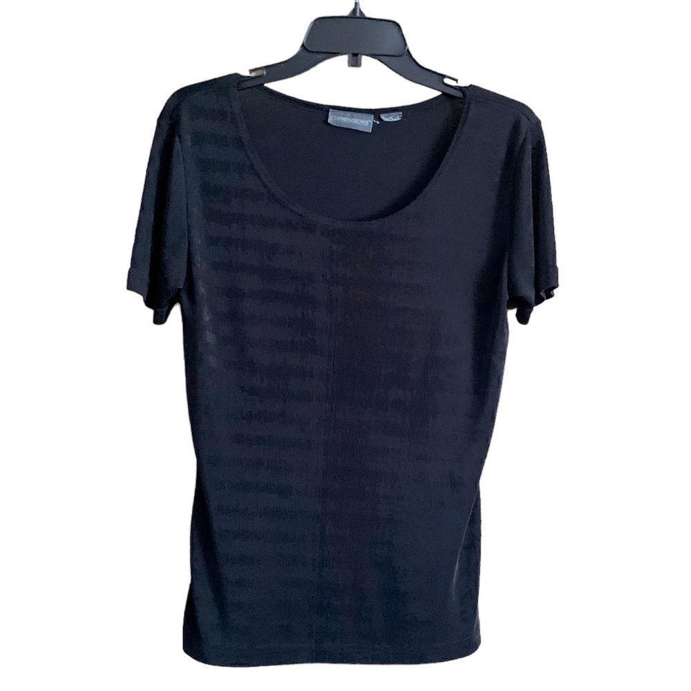Expressions Black Scoop Neck Short Sleeve Top Size Medium